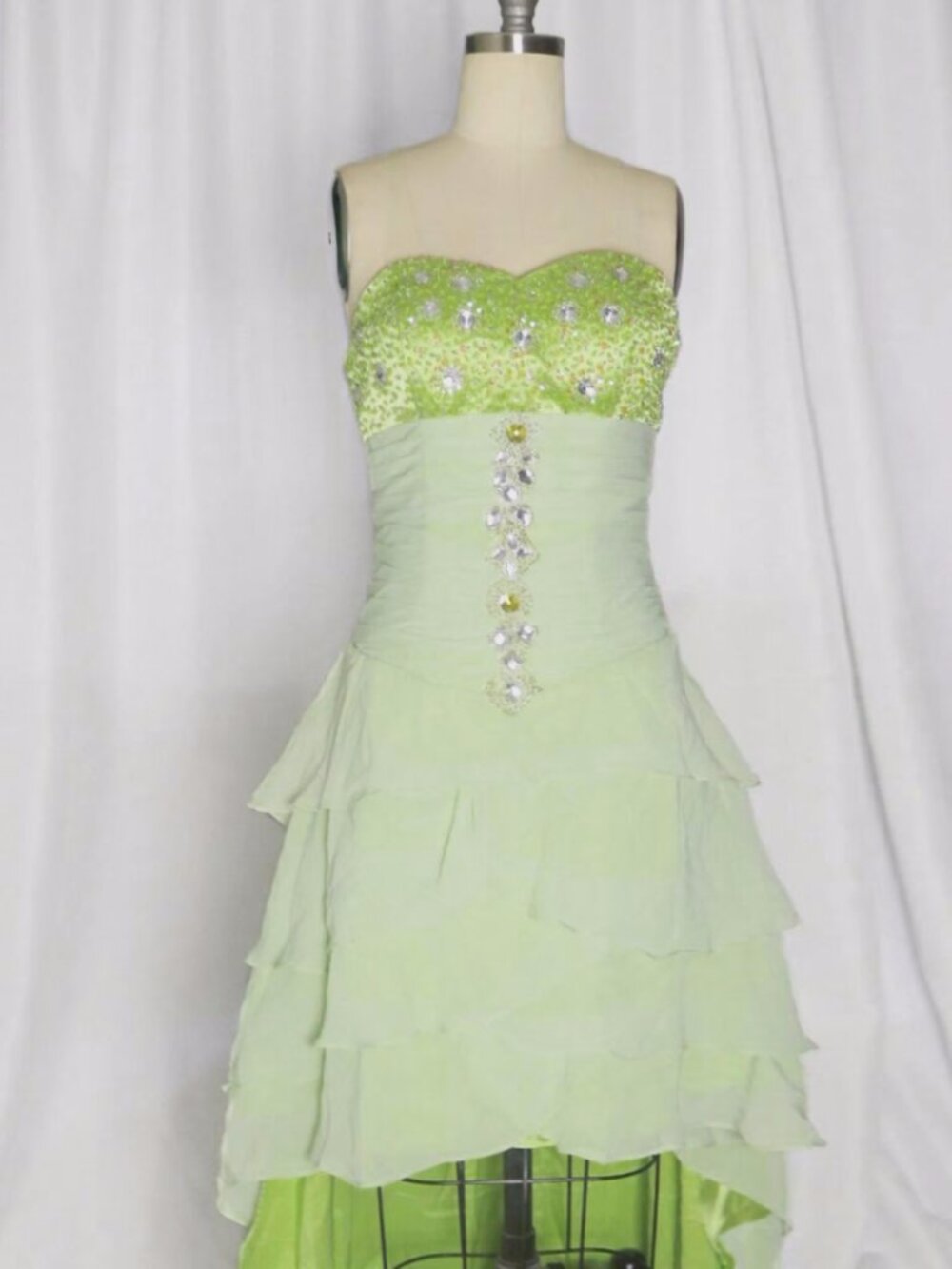 vtg chiffon tiered gem stone high low gown dress